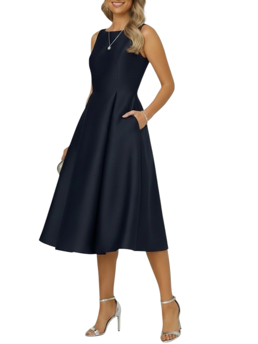 Nwt Adrianna Papell Midnight Blue Sleeveless Boatneck Fit & Flare Dress Size 2